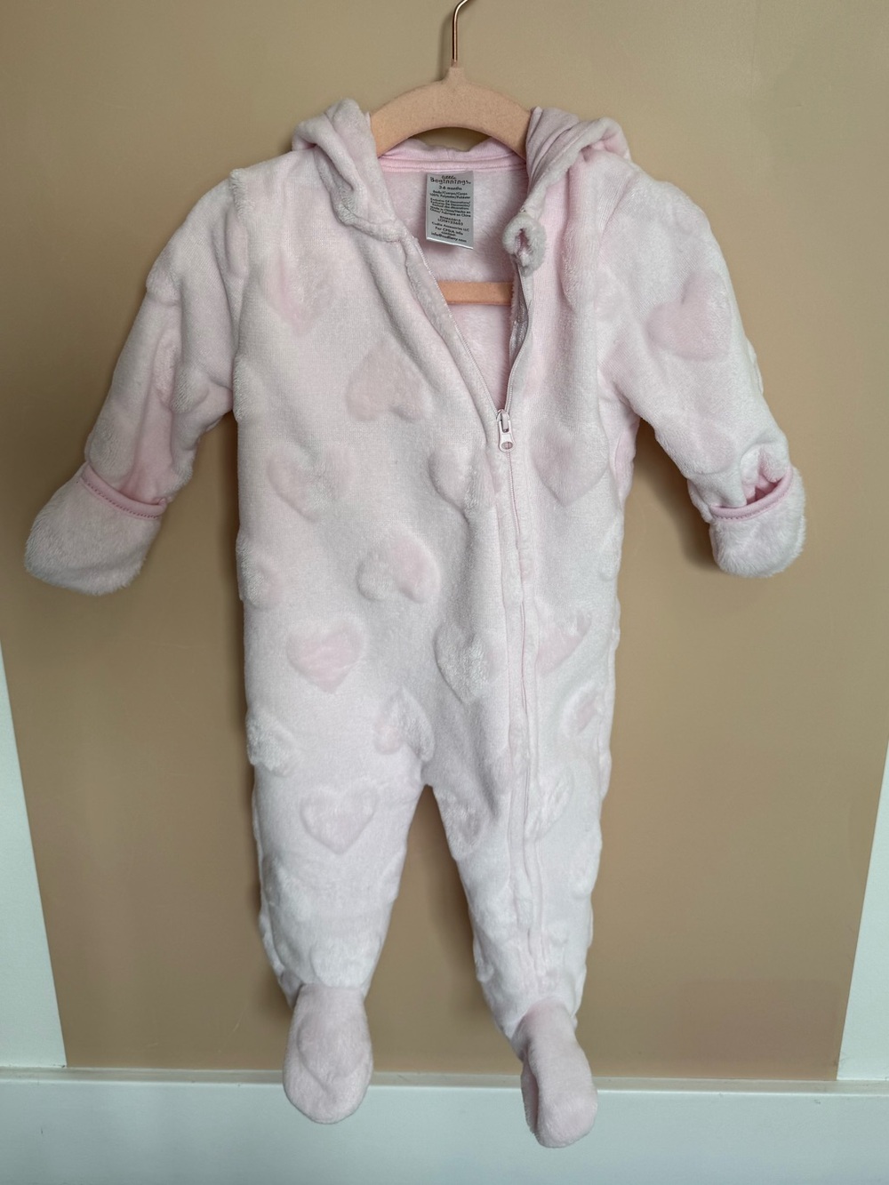 Hooded Pink Heart Footed One-Piece - Cozy Infant Coverall